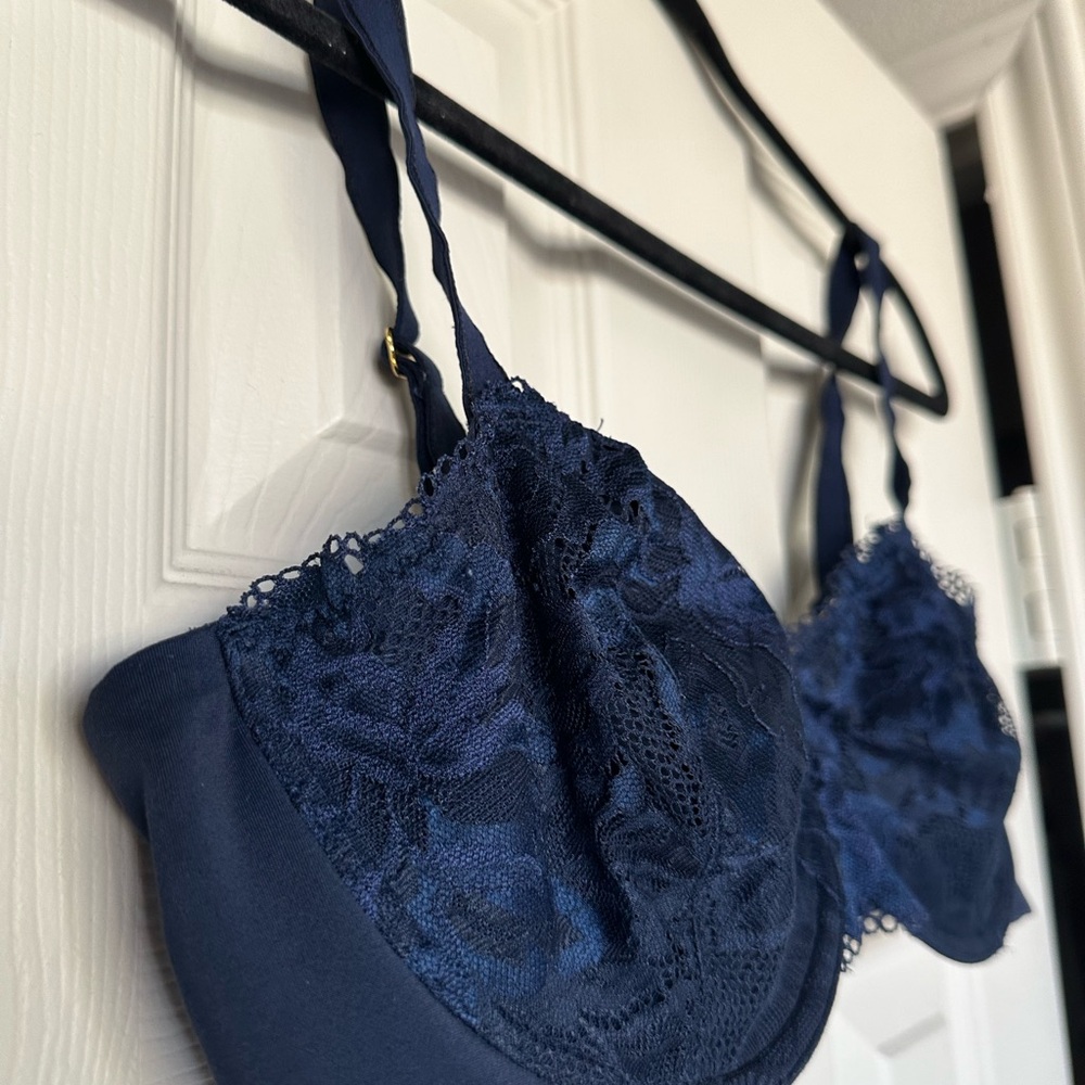 Sophisticated Blue Lace Balconette Bra